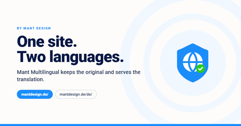 Mant Multilingual: one WordPress site served in English at the root and in German under the /de/ prefix